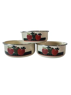 Vintage Cottagecore Farmhouse Plaid Apple Nesting Enamel Bowls Ingleman Designs
